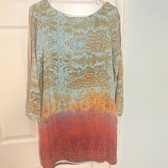 Maeve Blue and Orange Relaxed 3/4 Sleeve Tunic - Picture 1 of 9
